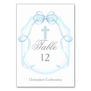 Elegant Blue Ribbon Bow Confirmation Party Table Number