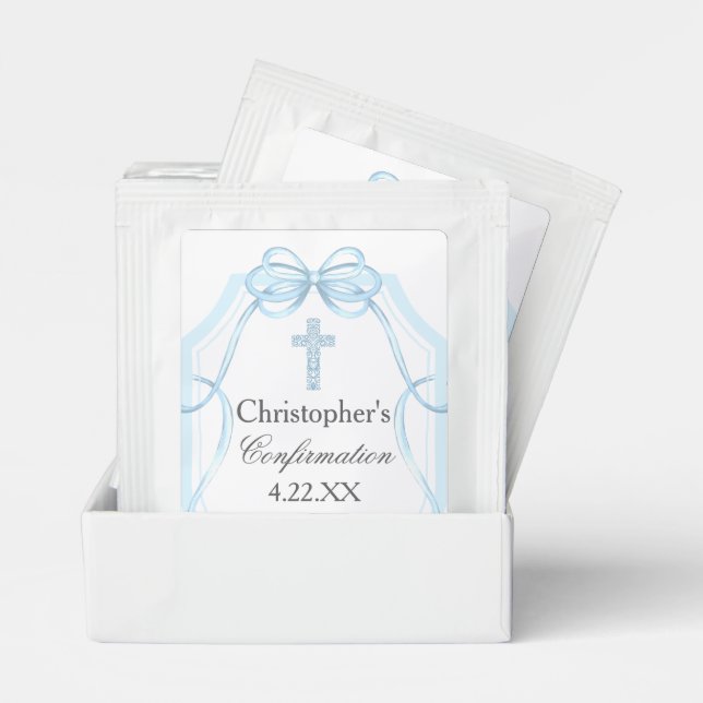 Elegant Blue Ribbon Bow Confirmation Party Tea Bag Drink Mix (Pair)