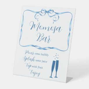 Elegant Blue Ribbon Momosa Bar Pedestal Sign