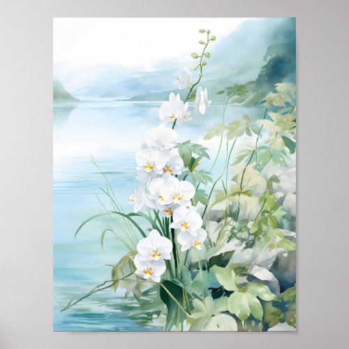  Elegant Blue River Orchid Watercolor Bouquet Poster