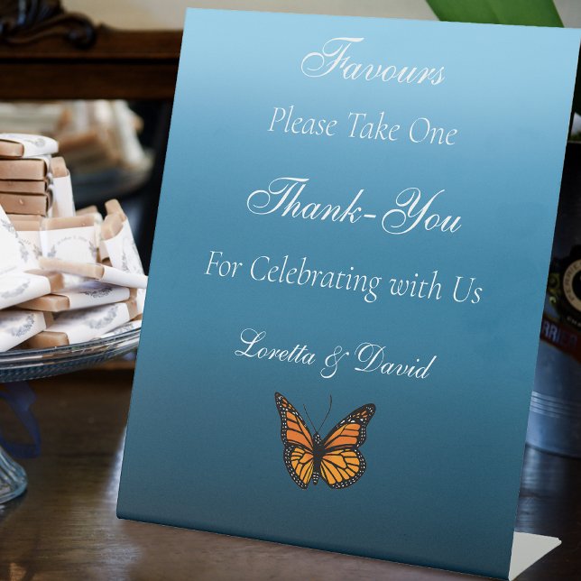 Elegant Blue Romantic Monarch Butterfly Favors Pedestal Sign (Creator Uploaded)