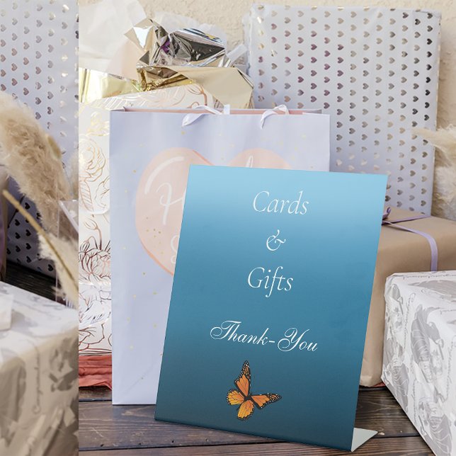Elegant Blue Romantic Monarch Butterfly Gifts Pedestal Sign (Creator Uploaded)