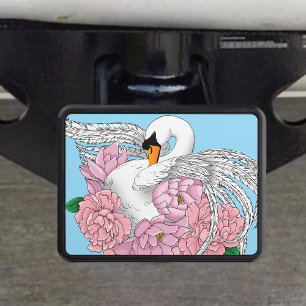Elegant Blue Romantic Swan Peony Floral  Hitch Cover