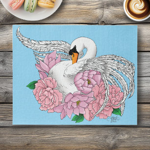 Elegant Blue Romantic Swan Peony Floral  Jigsaw Puzzle