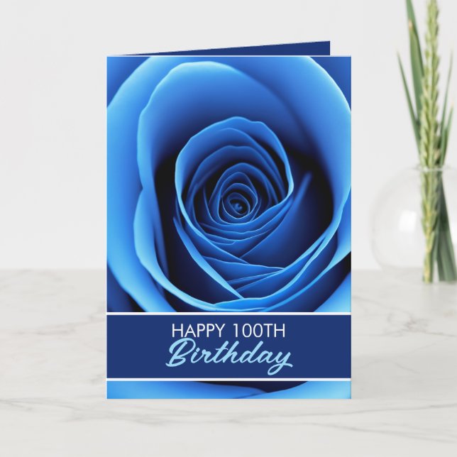 Elegant Blue Rose 100th Birthday Card (Front)