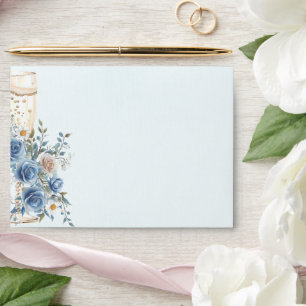 Elegant Blue Rose and Champagne Wedding Invitation Envelope