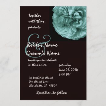 Elegant Blue Rose Black & White Wedding Invitation by JaclinArt at Zazzle