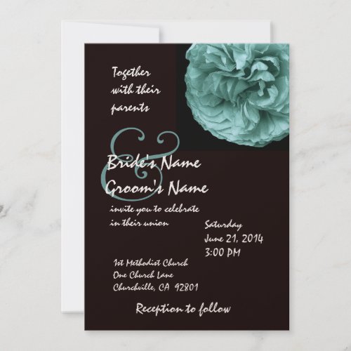 Elegant BLUE Rose Black  White Wedding Invitation