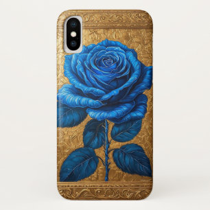 Elegant Blue Rose Displayed in Ornate Gold Frame iPhone X Case