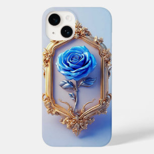 Elegant Blue Rose Displayed in Ornate Gold Frame Case-Mate iPhone 14 Case