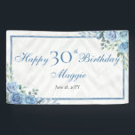 Elegant Blue Rose Floral Frame 30th Birthday Party Banner<br><div class="desc">Elegant blue and white with dusky sage green greenery floral frame "Happy Birthday" party celebration design.</div>