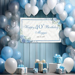 Elegant Blue Rose Floral Frame 40th Birthday Party Banner<br><div class="desc">Elegant Blue, White, and Sage Green Floral Birthday Banner – Sophisticated Happy Birthday Party Decoration Celebrate in style with this refined "Happy Birthday" party design featuring a soft, elegant color palette of dusty sage green, classic white, and muted blue tones. A graceful watercolor greenery and floral frame surrounds the text,...</div>