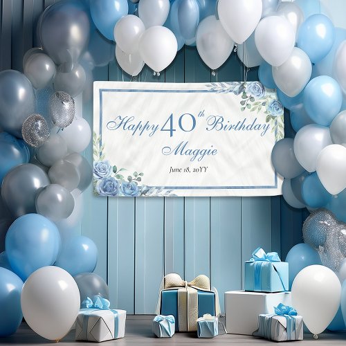 Elegant Blue Rose Floral Frame 40th Birthday Party