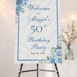 Elegant Blue Rose Floral Frame 50th Birthday Party Foam Board<br><div class="desc">Elegant blue and white with dusky sage green greenery floral frame "Welcome" birthday party celebration design.</div>