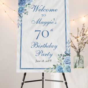 Elegant Blue Rose Floral Frame 70th Birthday Party Foam Board