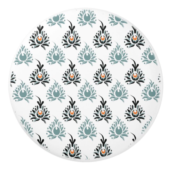 Elegant Blue Rose Floral Pattern Ceramic Knob (Front)