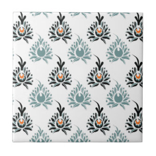 Elegant Blue Rose Floral Pattern Ceramic Tile