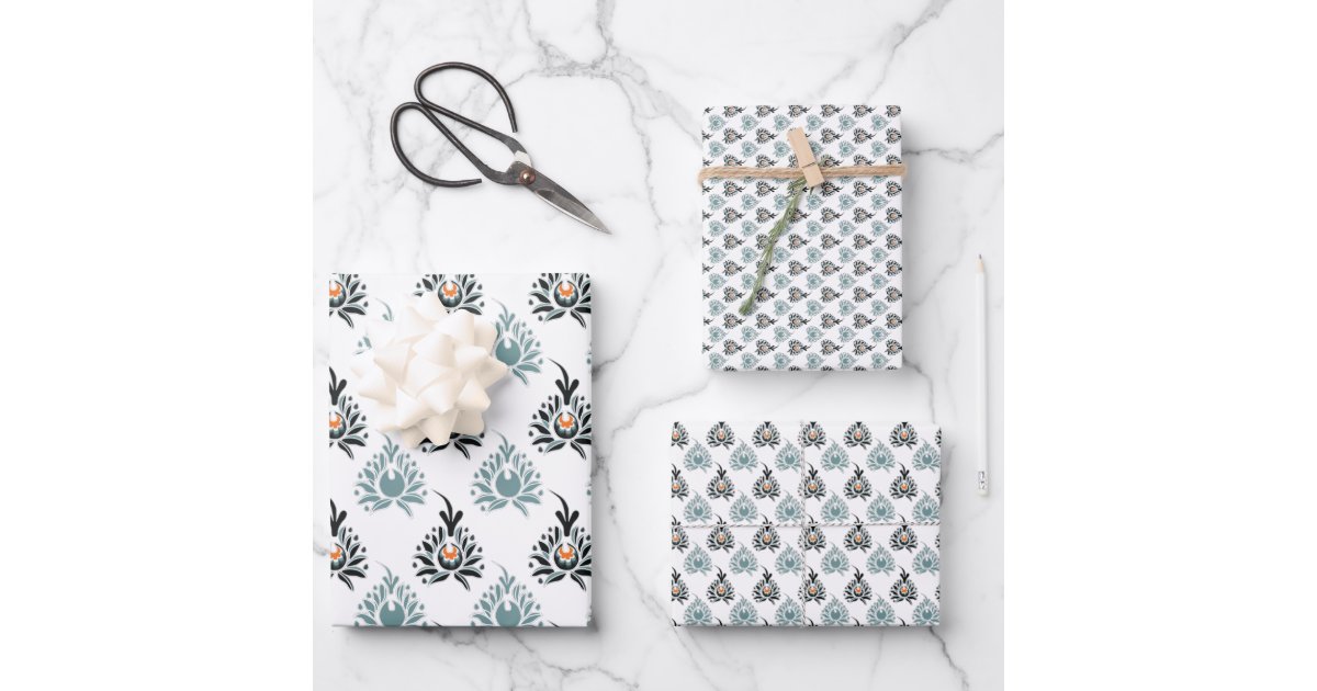 Elegant Blue Rose Floral Pattern Wrapping Paper Sheets | Zazzle