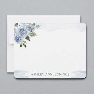 Elegant Blue Rose Floral Watercolor Personalized Note Card