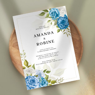 Elegant Blue Rose Floral Wedding Invitation