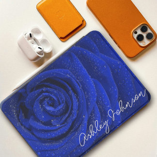Elegant blue rose flower custom name kindle cover