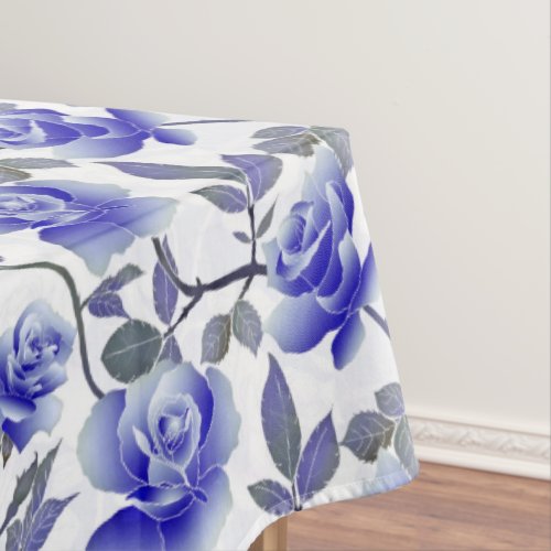 Elegant Blue Rose Flower Tablecloth