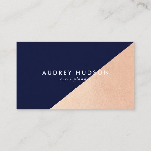 Elegant blue rose gold foil color block geometric business card