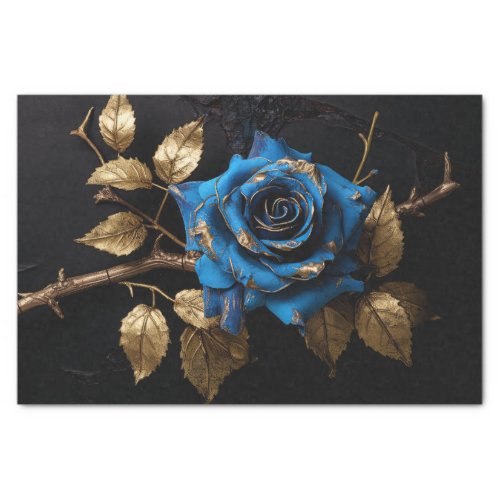 Elegant Blue Rose Gold Leaves Tissue Paper
