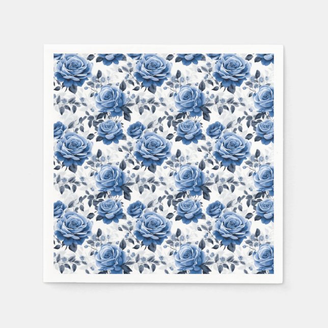 Elegant blue rose pattern napkins (Front)