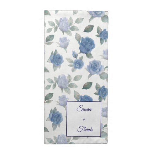 Elegant Blue Rose Watercolor Floral Pattern Cloth Napkin