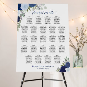Elegant Blue Roses 23 Table Wedding Seating Chart Foam Board