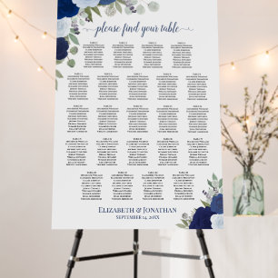 Elegant Blue Roses 23 Table Wedding Seating Chart Foam Board