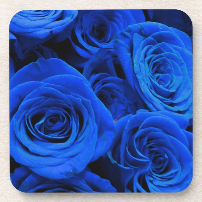 Elegant blue roses blue flowers blue floral beverage coaster (Front)