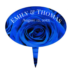 Elegant blue roses blue flowers blue floral cake topper