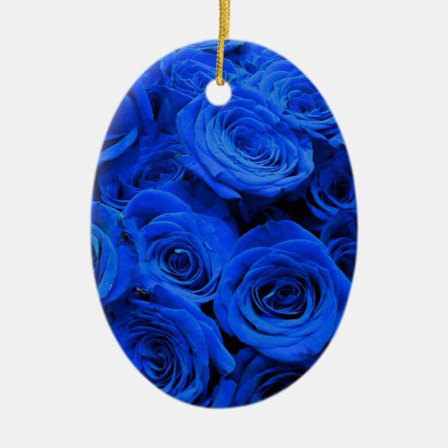 Elegant blue roses blue flowers blue floral ceramic ornament (Front)