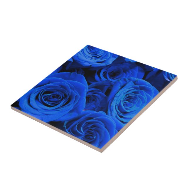 Elegant blue roses blue flowers blue floral ceramic tile (Side)