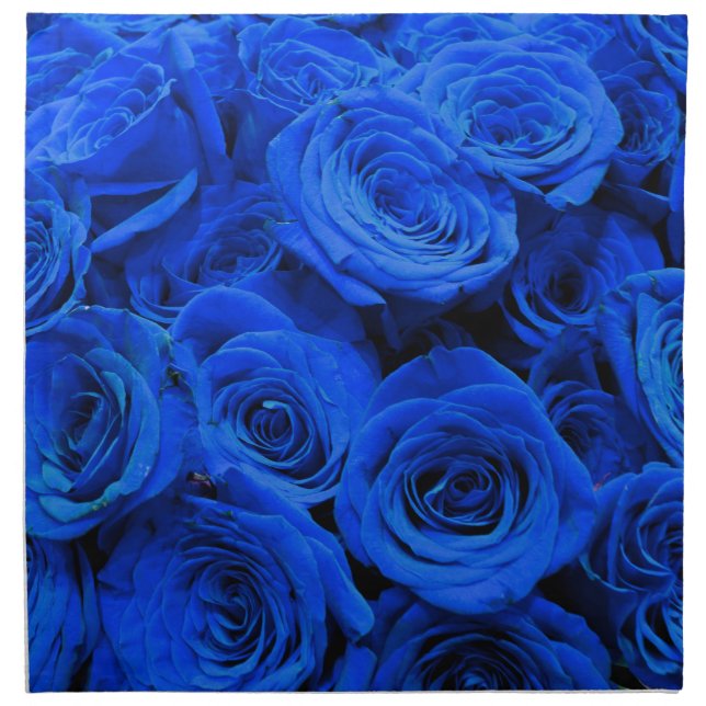 Elegant blue roses blue flowers blue floral cloth napkin (Front)