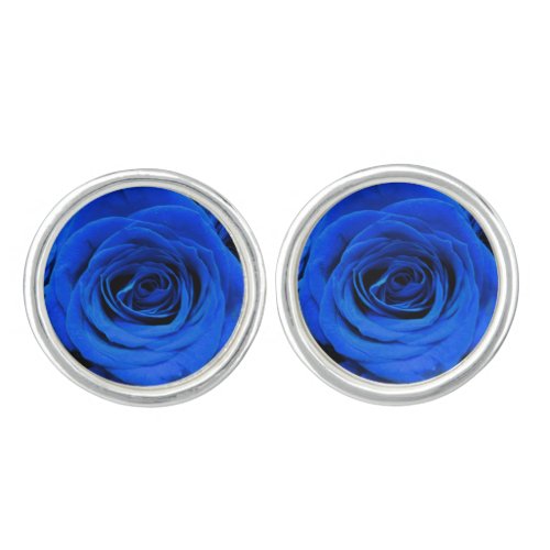 Elegant blue roses blue flowers blue floral cufflinks