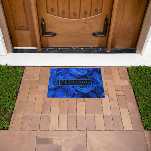 Elegant blue roses blue flowers blue floral doormat