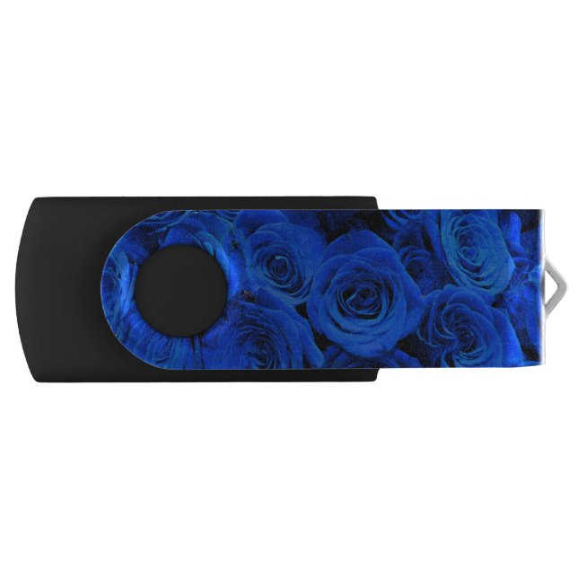 Elegant blue roses blue flowers blue floral flash drive (Front)