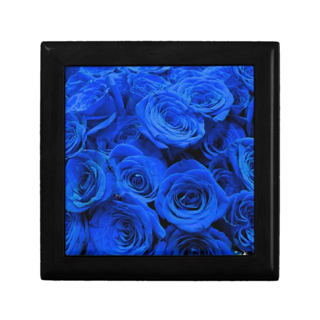 Elegant blue roses blue flowers blue floral jewelry box (Front)
