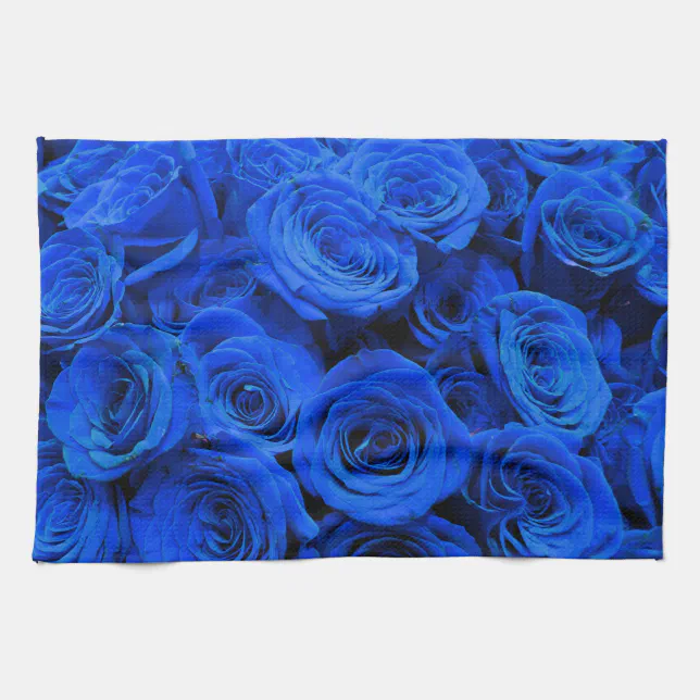 Elegant blue roses blue flowers blue floral kitchen towel Zazzle