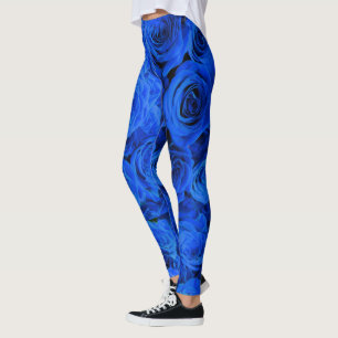 Elegant blue roses blue flowers blue floral leggings