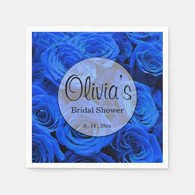 Elegant blue roses blue flowers blue floral napkins (Front)