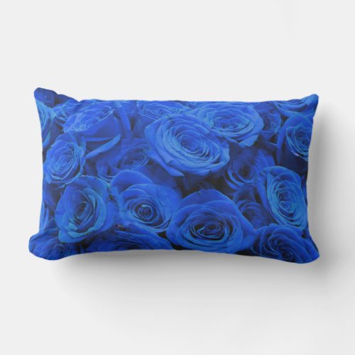 Elegant blue roses blue flowers blue floral outdoor pillow