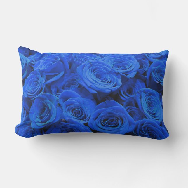 Elegant blue roses blue flowers blue floral outdoor pillow (Front)