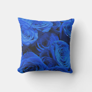 Elegant blue roses blue flowers blue floral outdoor pillow