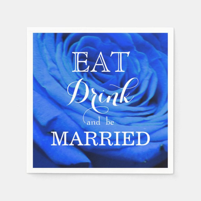 Elegant blue roses blue flowers blue floral paper napkins (Front)