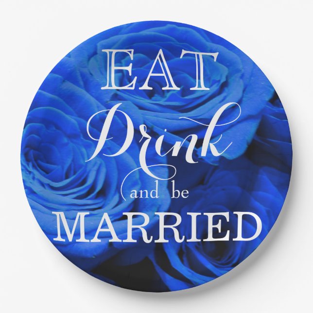 Elegant blue roses blue flowers blue floral paper plates (Front)