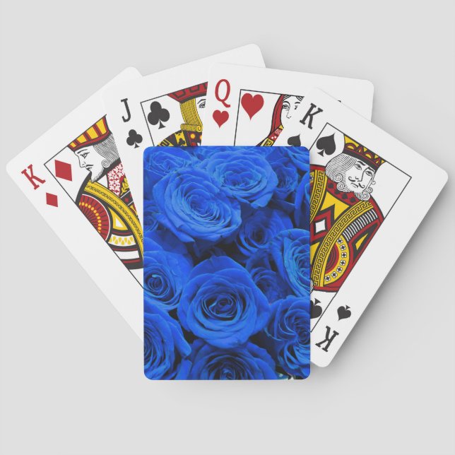 Elegant blue roses blue flowers blue floral poker cards (Back)